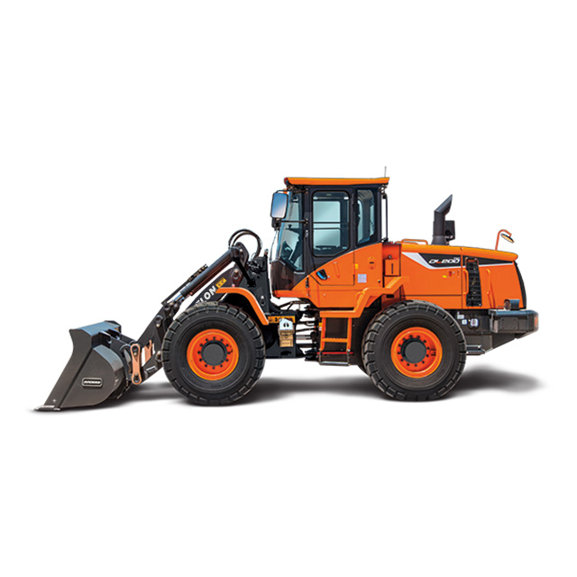 An orange Develon wheel loader, model DL200, showcasing robust Develon equipment from Doosan Develon. This powerful Develon machine is ideal alongside a Develon crawler excavator or Develon wheel excavator.