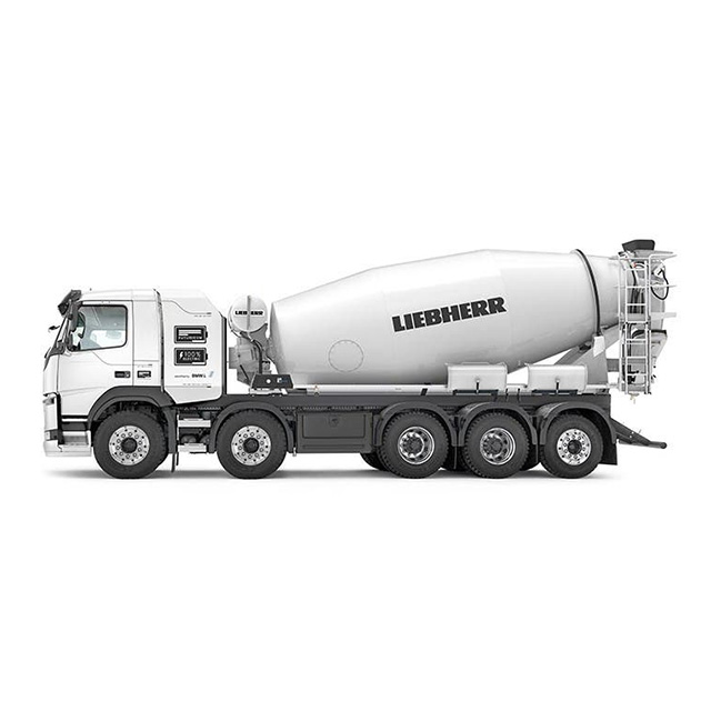 A white Liebherr transit mixer, also known as a Liebherr cement mixer or Liebherr concrete mixer. Essential for any Liebherr concrete plant or Liebherr batching plant.